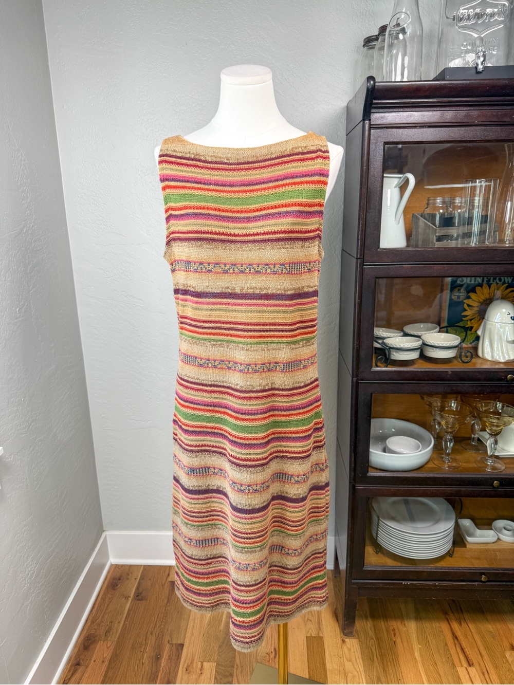Lauren Ralph Lauren Silk Linen Striped Knit Maxi Dress Boho Vintage Size M